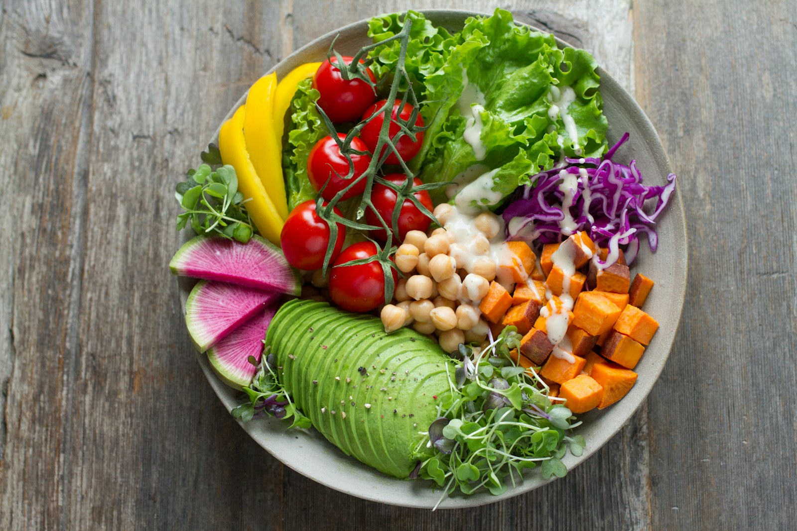 Colorful balanced nutrition bowl on a table